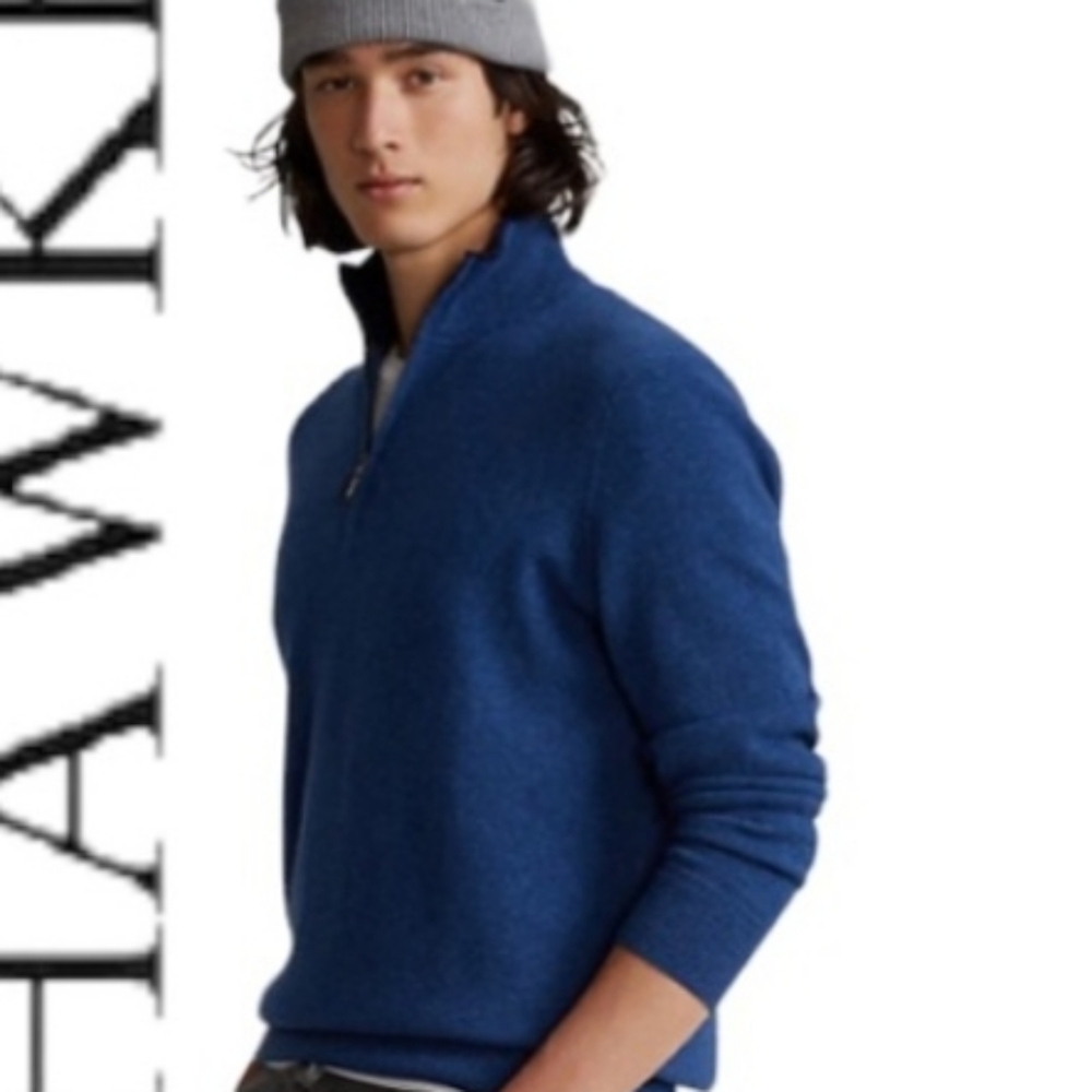 Hawke Rye Navy Cotton Cashmere Quarter Zip Sweater